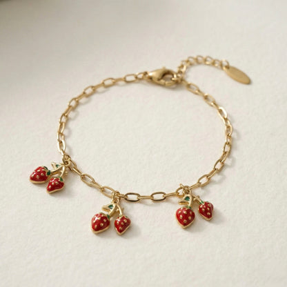 Strawberry Charm Gold Bracelet | Cute Everyday Gold-Plated Bracelet