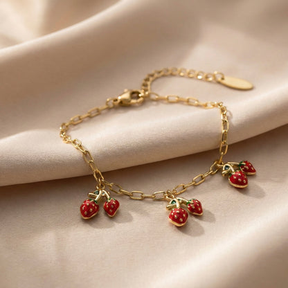 Strawberry Charm Gold Bracelet | Cute Everyday Gold-Plated Bracelet