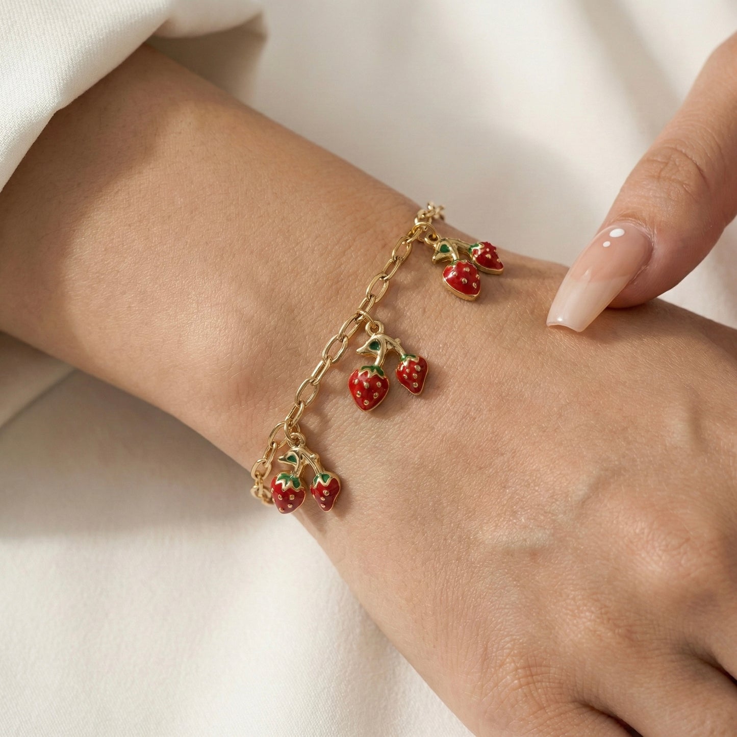 Strawberry Charm Gold Bracelet | Cute Everyday Gold-Plated Bracelet