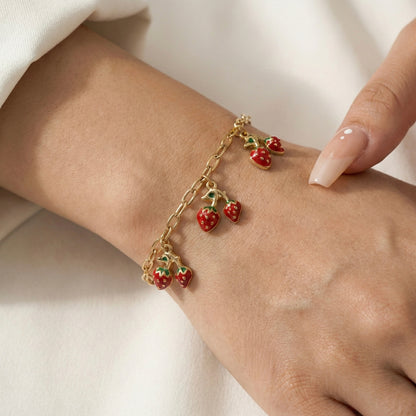 Strawberry Charm Gold Bracelet | Cute Everyday Gold-Plated Bracelet