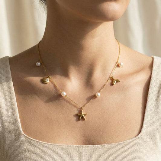 Ocean Whisper Pearl Charm Necklace | Mystjuels