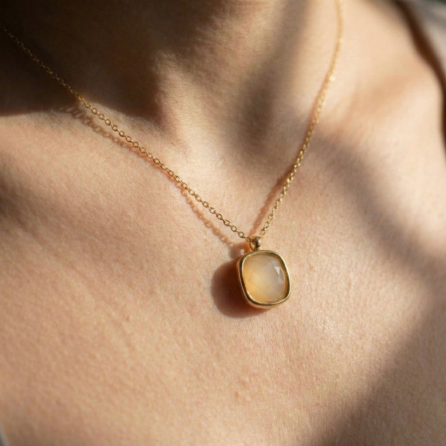 Cushion square bezel Gold Plated Necklace – Minimal Stone Jewellery | Myst Juels