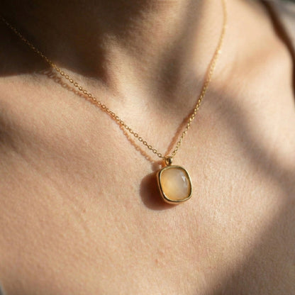 Cushion square bezel Gold Plated Necklace – Minimal Stone Jewellery | Myst Juels