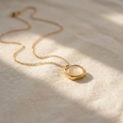 Cushion square bezel Gold Plated Necklace – Minimal Stone Jewellery | Myst Juels