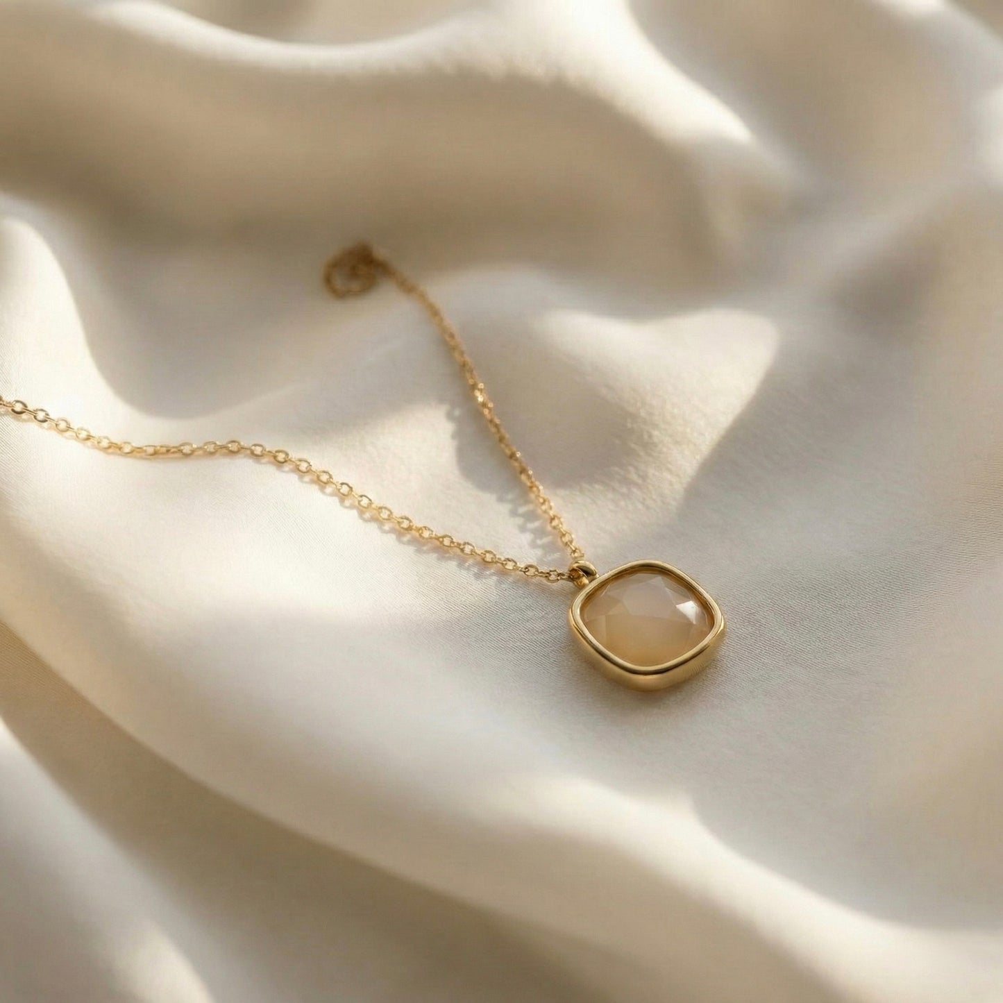 Cushion square bezel Gold Plated Necklace – Minimal Stone Jewellery | Myst Juels