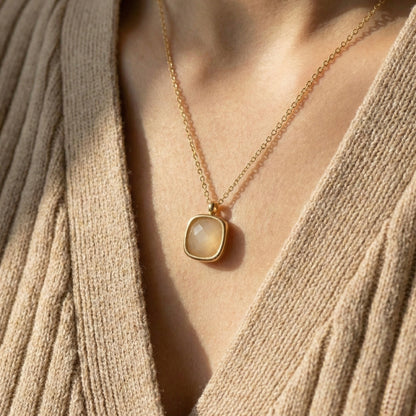 Cushion square bezel Gold Plated Necklace – Minimal Stone Jewellery | Myst Juels
