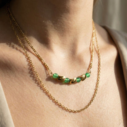 Emerald Whisper Dual Layer Gold Plated Necklace – Minimal Beaded Jewellery | Myst Juels
