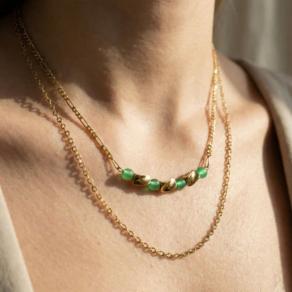 Emerald Whisper Duo | Layered Necklace & Green Enamel Studs