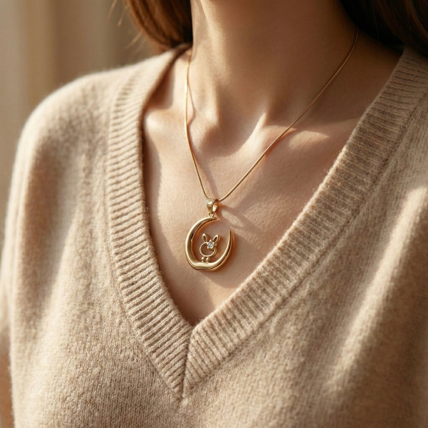 Moon Bunny Gold Plated Necklace – Minimal Crescent Jewellery | Myst Juels
