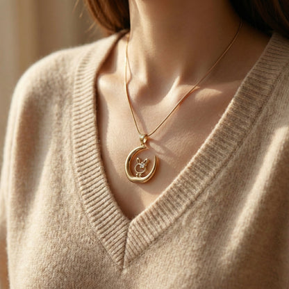 Moon Bunny Gold Plated Necklace – Minimal Crescent Jewellery | Myst Juels