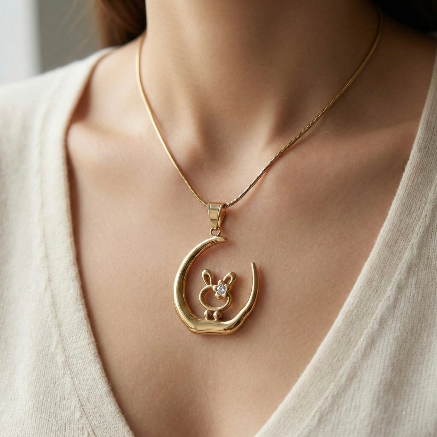 Moon Bunny Gold Plated Necklace – Minimal Crescent Jewellery | Myst Juels