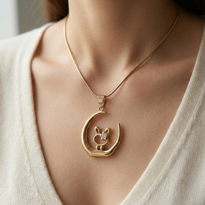 Moon Bunny Gold Plated Necklace – Minimal Crescent Jewellery | Myst Juels