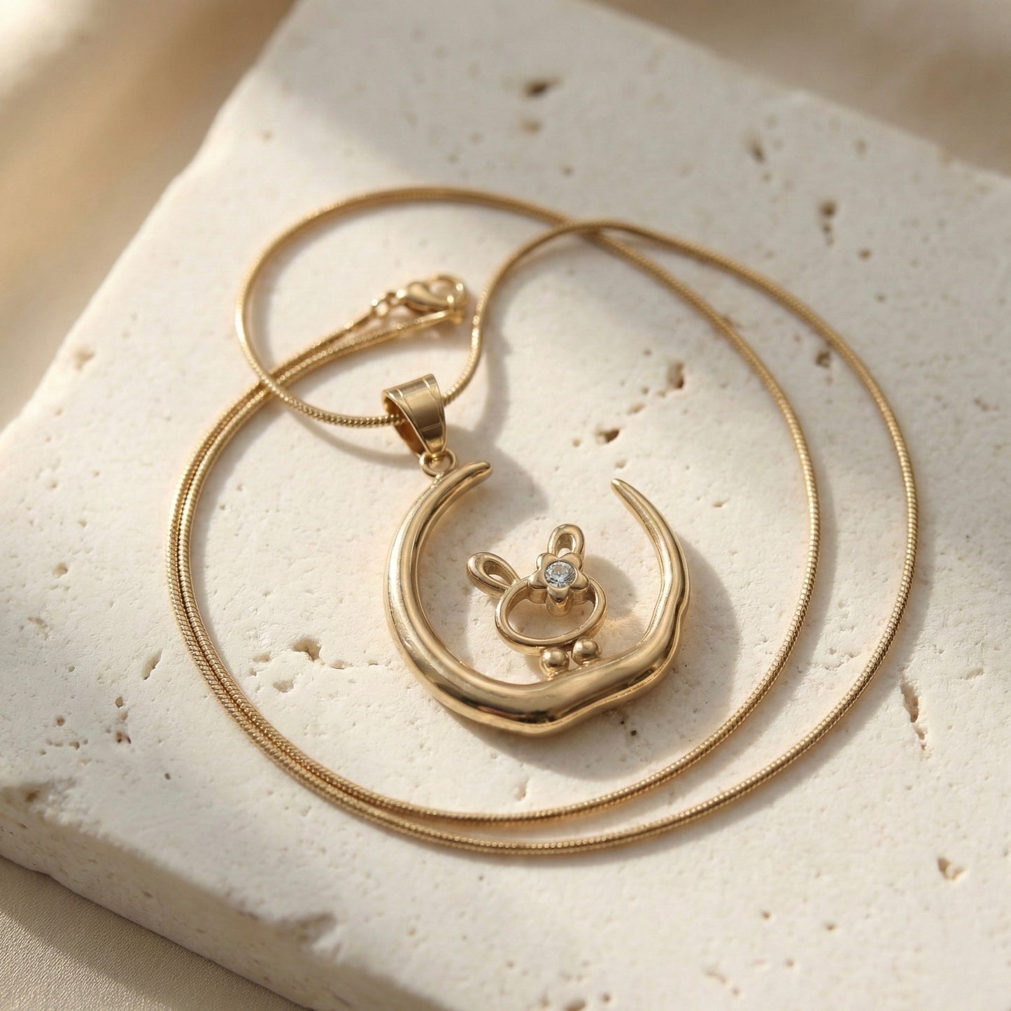 Moon Bunny Gold Plated Necklace – Minimal Crescent Jewellery | Myst Juels