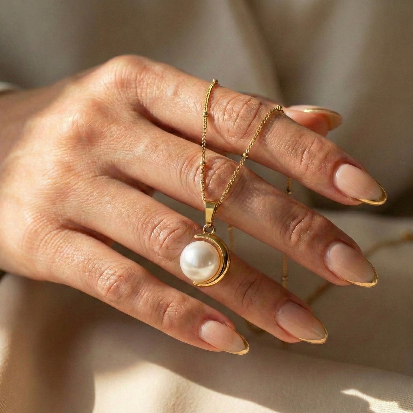 Pearl Moon Gold Plated Necklace – Minimal Pearl Jewellery | Myst Juels