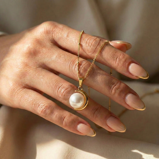 Pearl Moon Gold Plated Necklace – Minimal Pearl Jewellery | Myst Juels