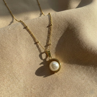 Pearl Moon Gold Plated Necklace – Minimal Pearl Jewellery | Myst Juels