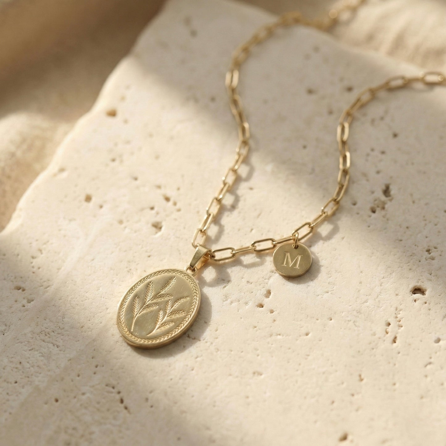 Golden Wheat Oval Charm Necklace – Minimal Nature Jewellery | Myst Juels