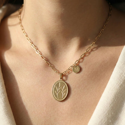 Golden Wheat Oval Charm Necklace – Minimal Nature Jewellery | Myst Juels