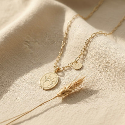 Golden Wheat Oval Charm Necklace – Minimal Nature Jewellery | Myst Juels