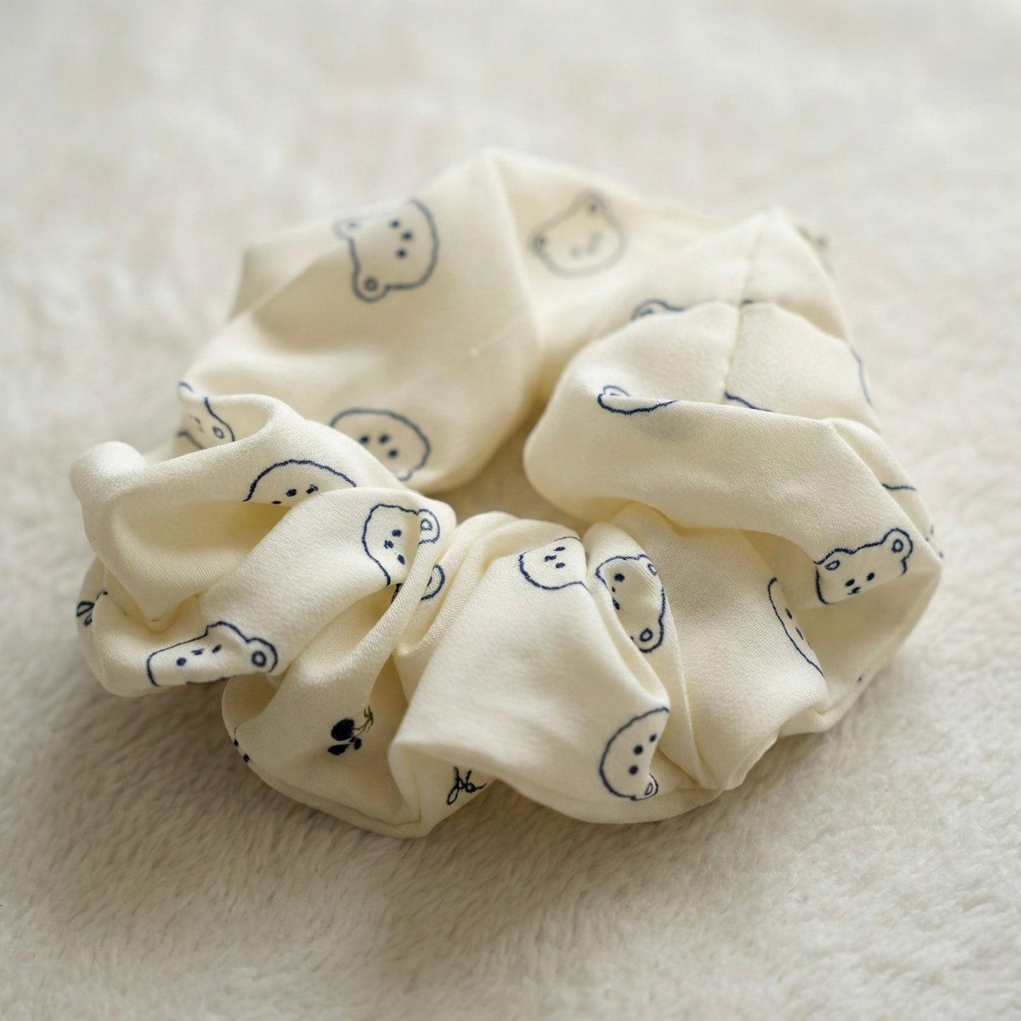 Ivory Bear Print Scrunchie Duo – Soft Everyday Hair Accessory