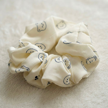 Ivory Bear Print Scrunchie Duo – Soft Everyday Hair Accessory