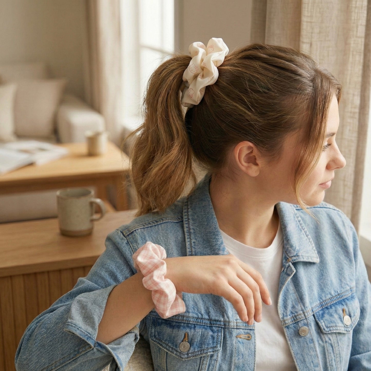 Blush Checks Scrunchie Duo – Soft Everyday Hair Ties