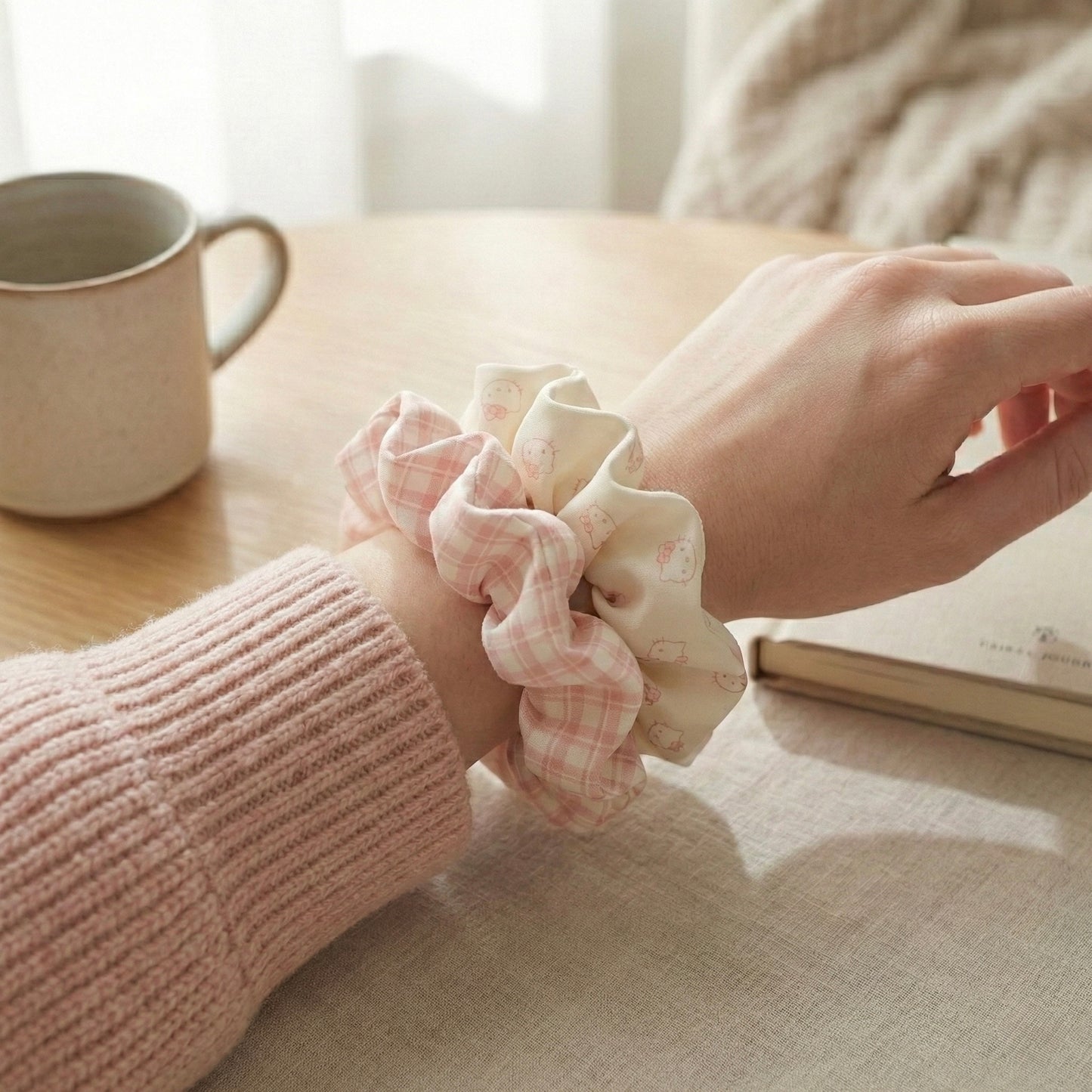 Blush Checks Scrunchie Duo – Soft Everyday Hair Ties