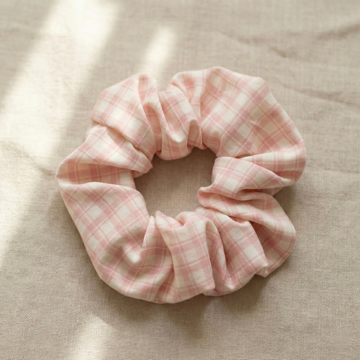 Blush Checks Scrunchie Duo – Soft Everyday Hair Ties