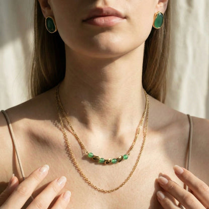 Emerald Whisper Duo | Layered Necklace & Green Enamel Studs