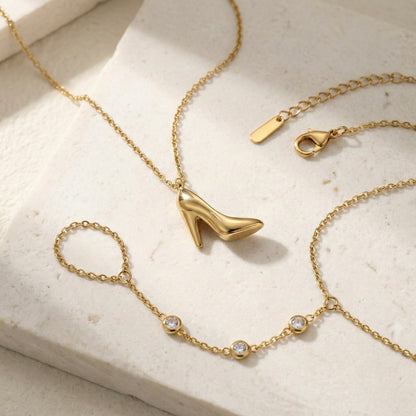 Golden Heels Fashionista Combo – Necklace & Luxe Chain Bracelet