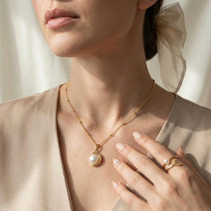 Ivory Pearl Harmony Combo | Organza Bow, Pearl Necklace & Ring | MystJuels