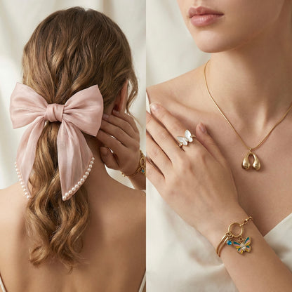 Butterfly Whisper Ensemble Set – Blush Bow & Butterfly Jewellery Combo