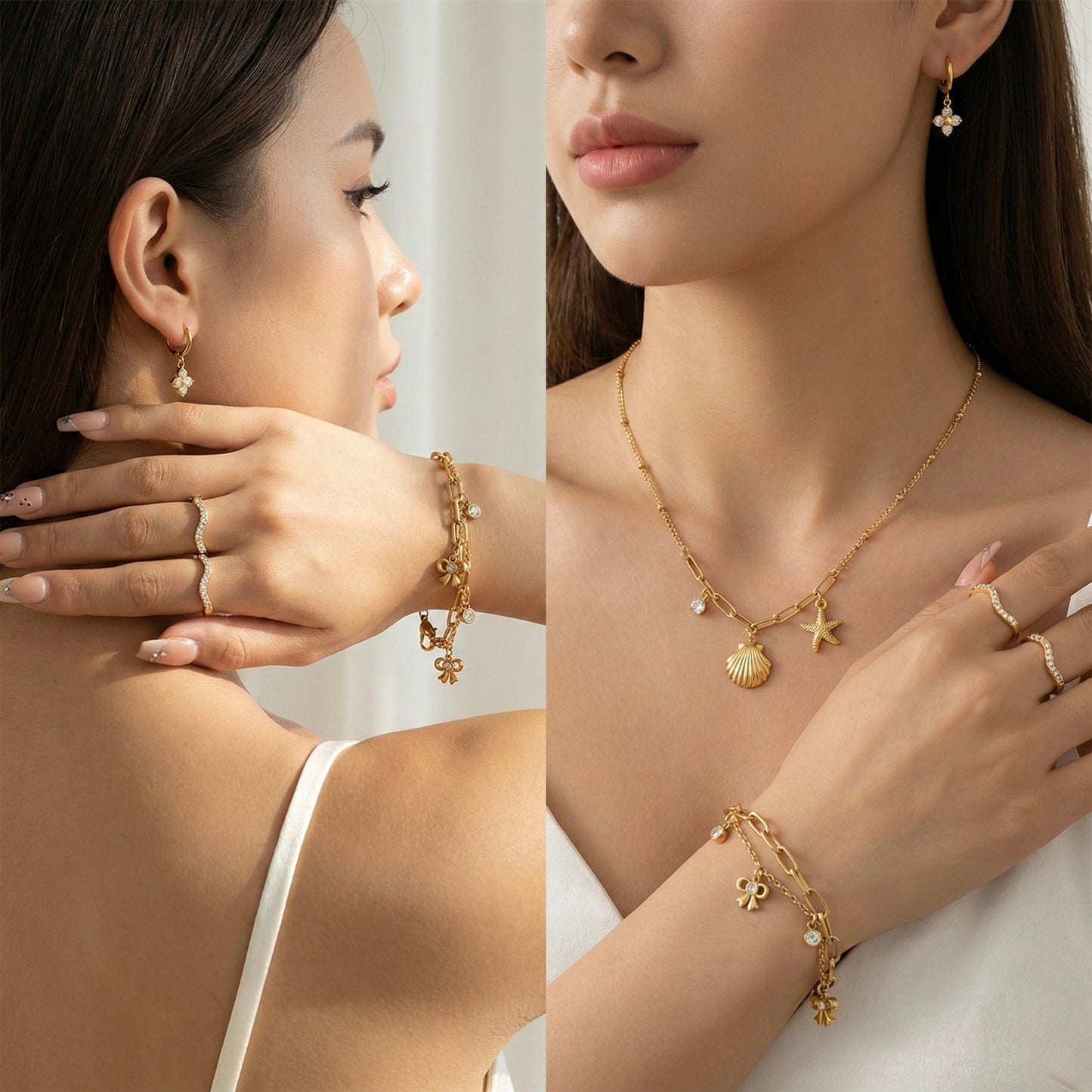 Zircon Brilliance Suite | Floral Earrings, Bow Bracelet, Charm Necklace & Pavé Ring