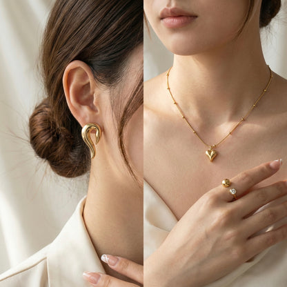 Minimalist Muse Jewelry Set | Heart Necklace, Swirl Studs & Dual Dot Ring