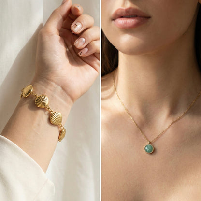 Nautical Minimalist Jewelry Set | Ocean Calm Necklace & Shell Bracelet