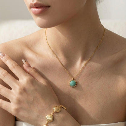 Nautical Minimalist Jewelry Set | Ocean Calm Necklace & Shell Bracelet