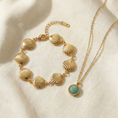 Nautical Minimalist Jewelry Set | Ocean Calm Necklace & Shell Bracelet