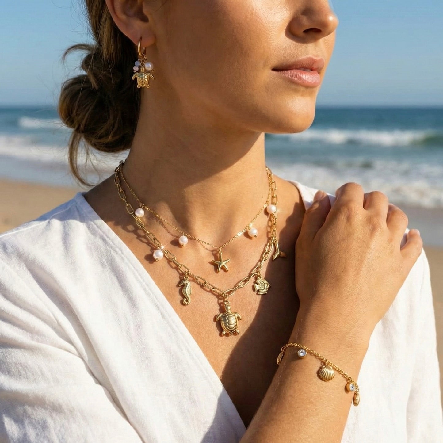Oceanic Opulence Suite – Layered Coastal Gold Jewellery Set