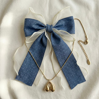 Polka Texture Romantic Set | Organza Bow & Golden Wish Necklace