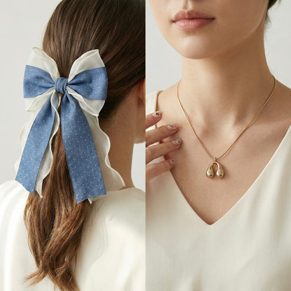 Polka Texture Romantic Set | Organza Bow & Golden Wish Necklace