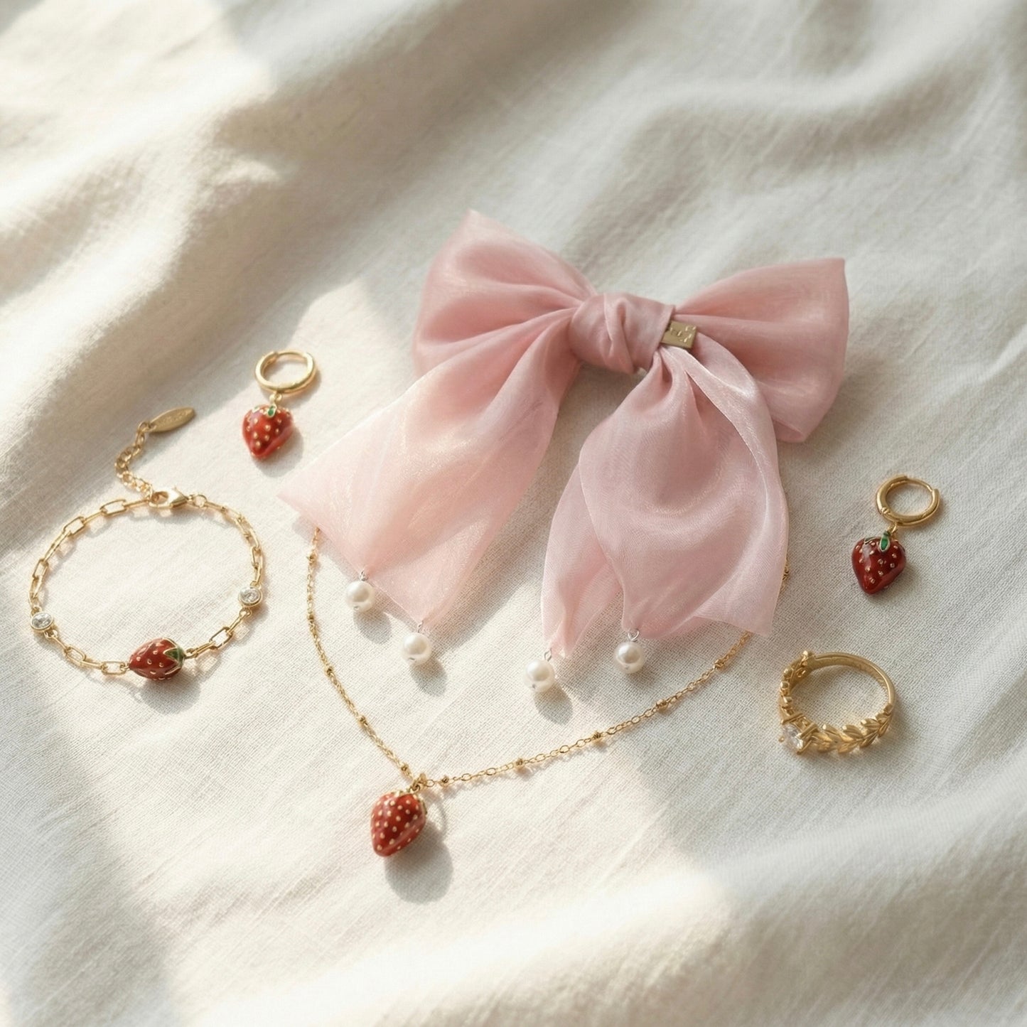 Ultimate Strawberry Collection | Strawberry Jewelry Combo & Blush Bow
