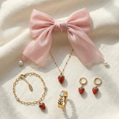 Ultimate Strawberry Collection | Strawberry Jewelry Combo & Blush Bow