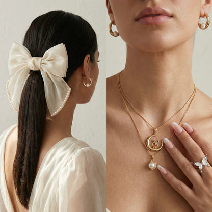 Celestial Dreamer Bundle – Moon Bunny, Pearls & Wings Jewellery Set (5-Piece Luxury Combo)