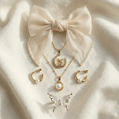 Celestial Dreamer Bundle – Moon Bunny, Pearls & Wings Jewellery Set (5-Piece Luxury Combo)