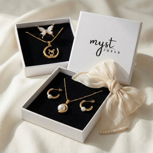 Celestial Dreamer Bundle – Moon Bunny, Pearls & Wings Jewellery Set (5-Piece Luxury Combo)
