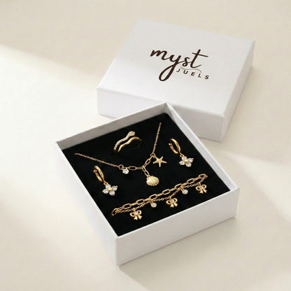 Zircon Brilliance Suite | Floral Earrings, Bow Bracelet, Charm Necklace & Pavé Ring