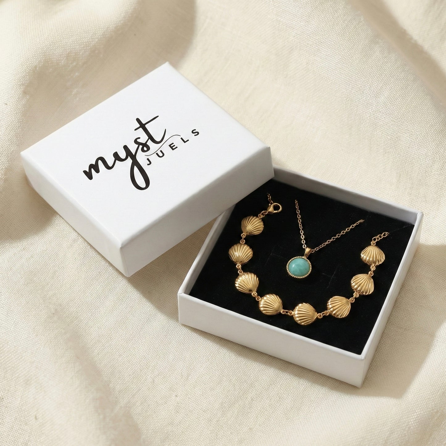 Nautical Minimalist Jewelry Set | Ocean Calm Necklace & Shell Bracelet