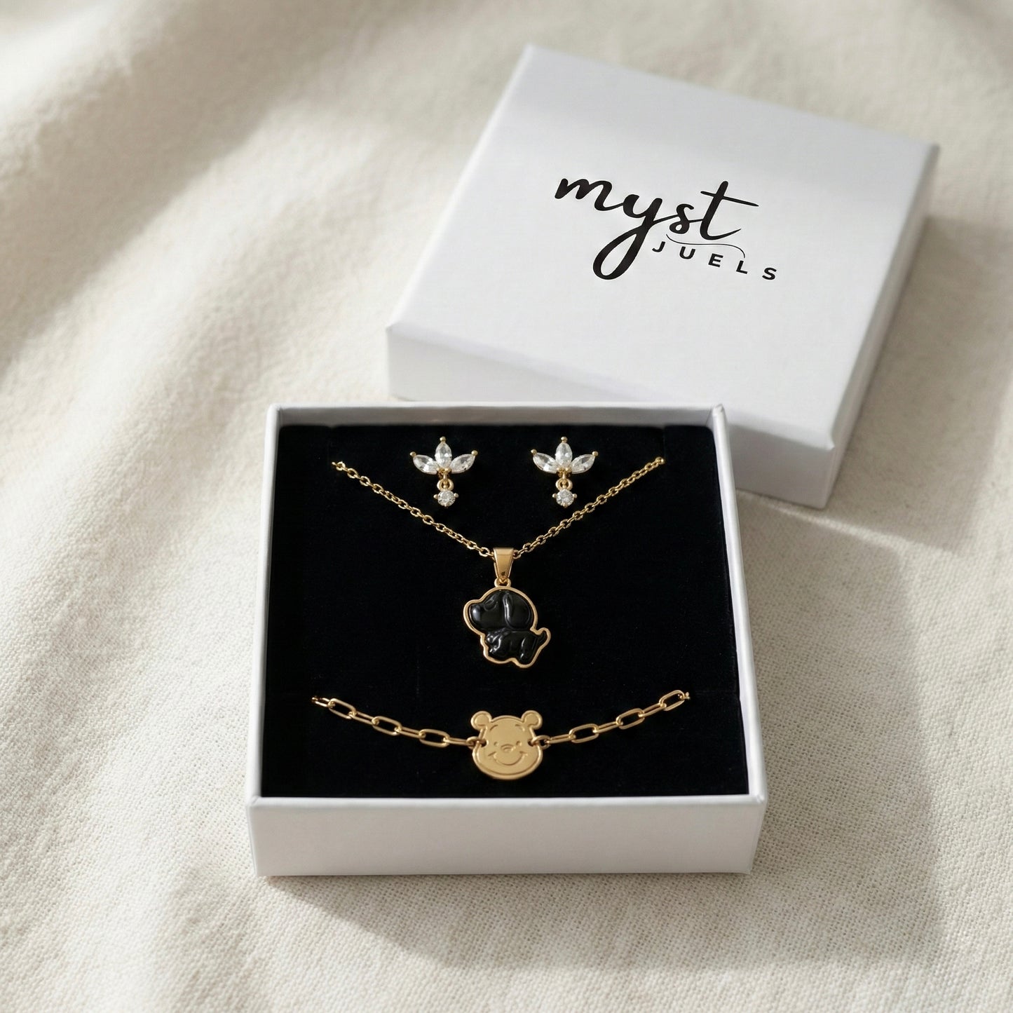 Midnight Puppy Playful Set - Necklace, Bracelet & Earrings
