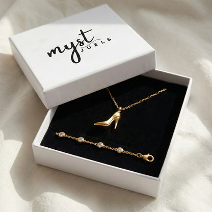 Golden Heels Fashionista Combo – Necklace & Luxe Chain Bracelet