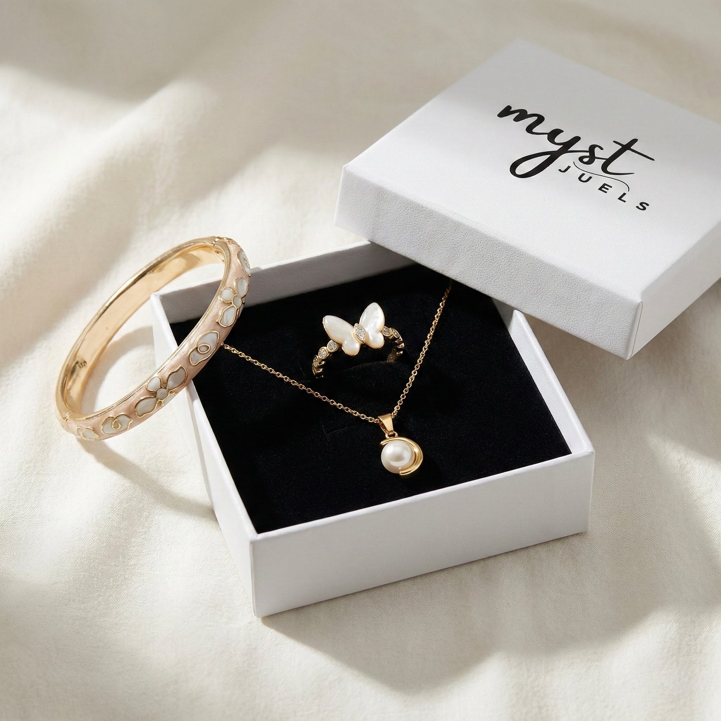 Festive Enamel Floral Box – Blush Pink Luxury Jewellery Combo